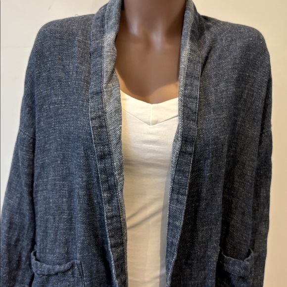 Eileen Fisher Tweedy Hemp Organic Cotton Kimono Coat Open Front Cardigan blue XS - Picture 3 of 11